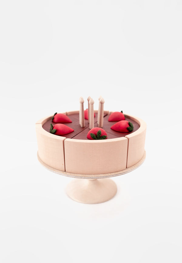 sabo concept chocolate cake strawberry wooden toy birthday gift candles first birthday theme