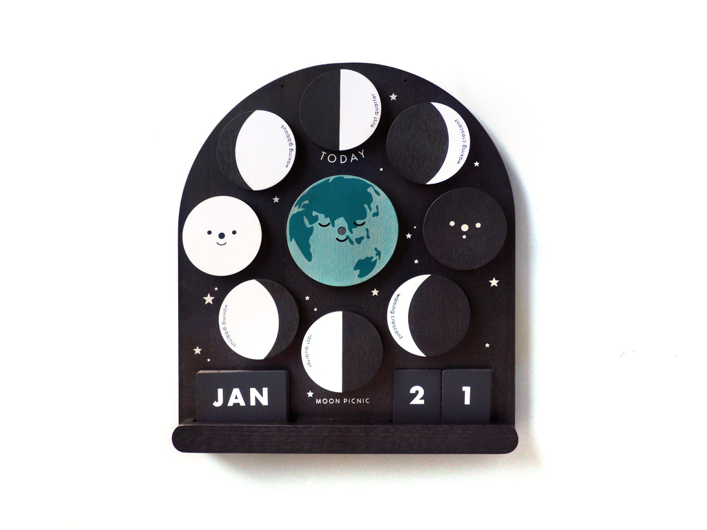 Moon phase earth date month toy wooden moon picnic planet outer space astronaut