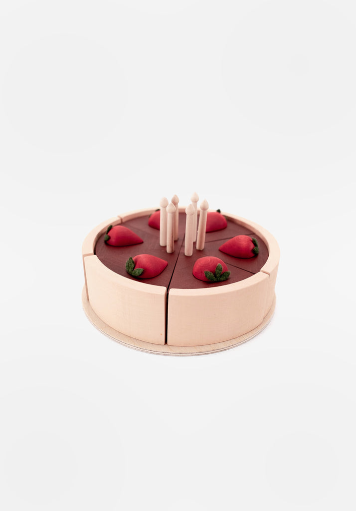 sabo concept chocolate cake strawberry wooden toy birthday gift candles first birthday theme