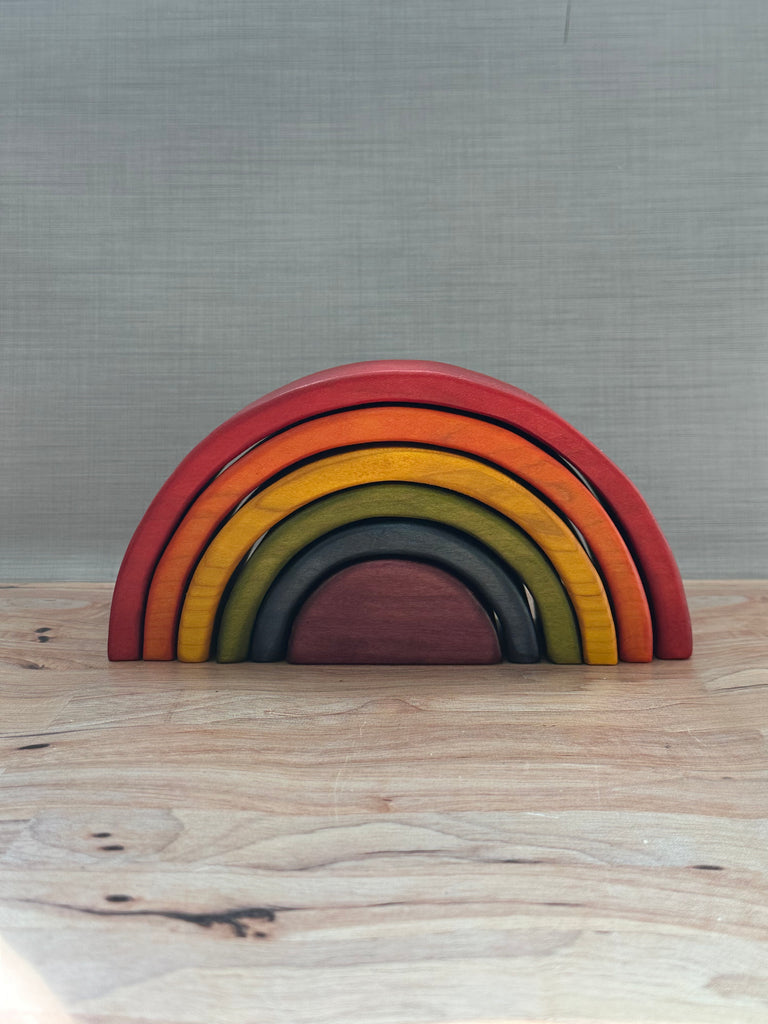 hand made wooden rainbow stacking toy children kid green woodworks made in the usa new hampshire montessori waldorf home school