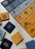 Ukrainian matching card game memory block wooden symbol flag blue yellow sabo concept donation kids children gift educational