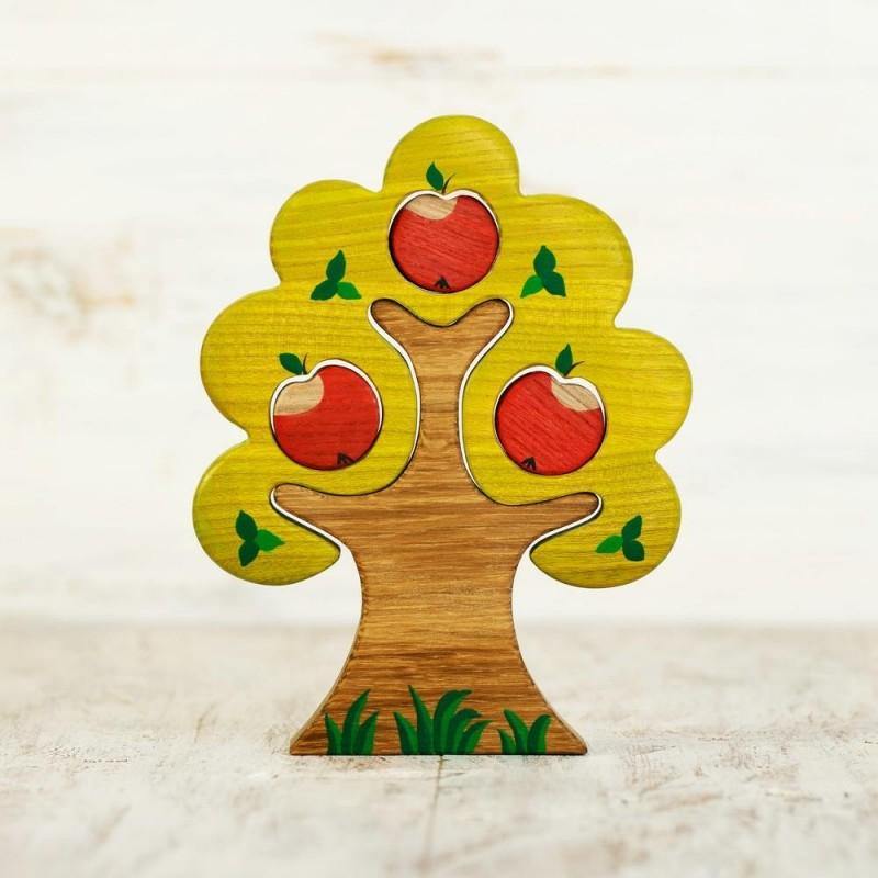 Wooden apple tree puzzle toy caterpillar mosaic