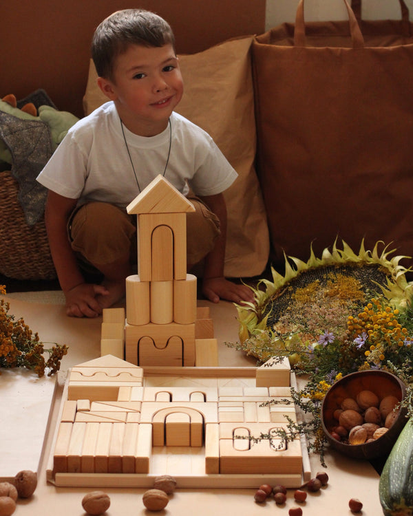 Natural wooden castle stacker block mosaic stacking children toy skandico