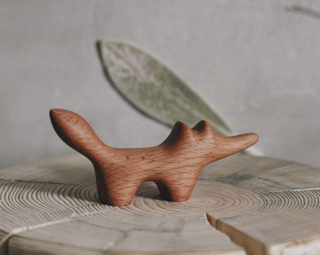 Fox figurine wooden woodland creature natural tateplota