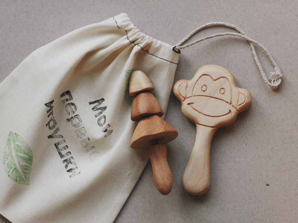 Monkey rattle baby toy wooden children tateplota