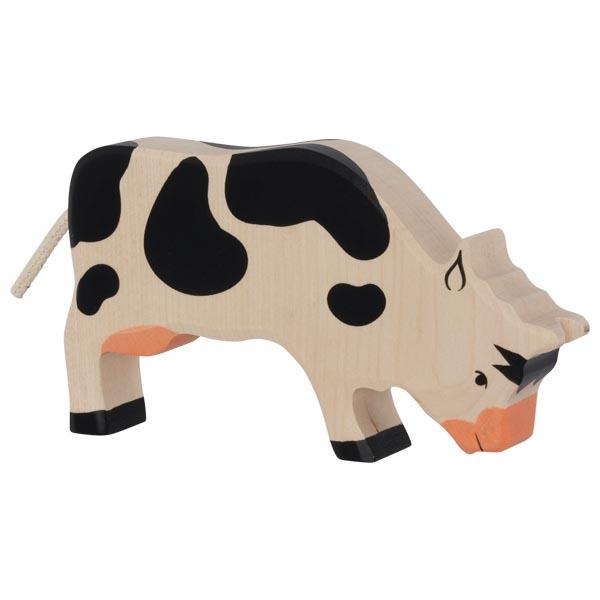 cow grazing black pet farm animal 80002 wooden holztiger figurine
