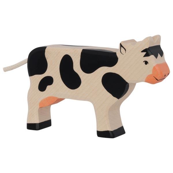 cow standing black farm animal pet 80003 wooden holztiger figurine