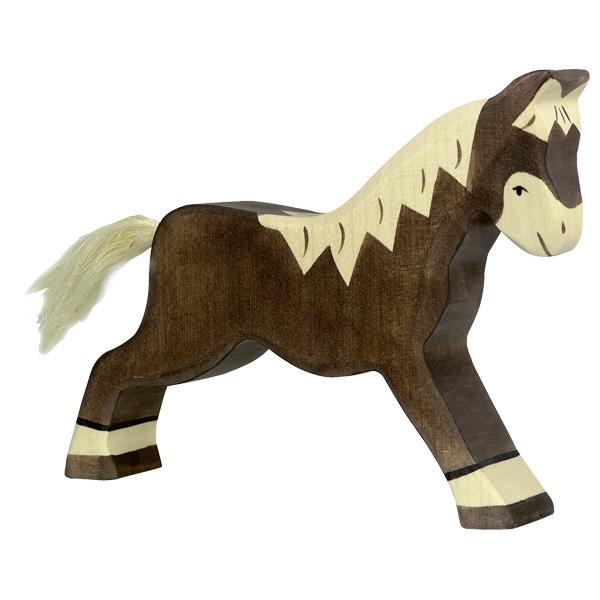 horse running dark brown white 80034 pet riding wooden holztiger figurine