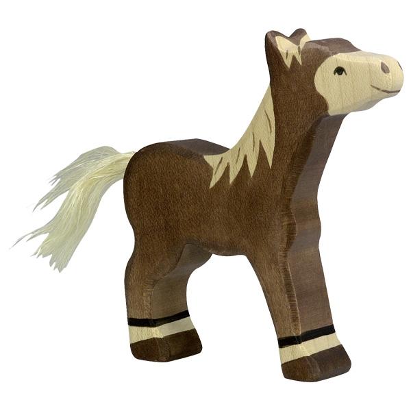 foal standing dark brown horse pet riding animal 80042 wooden holztiger figurine
