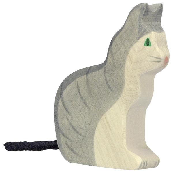 gray grey cat sitting 80055 wooden holztiger figurine animal