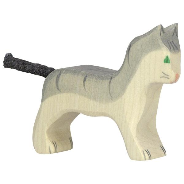 cat small gray 80056 pet animal wooden holztiger figurine