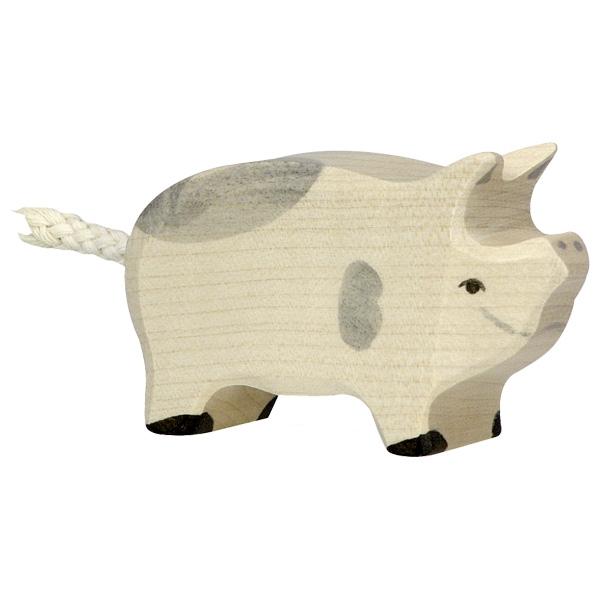 piglet pig dappled white gray grey animal farm pet 80070 wooden figurine holztiger