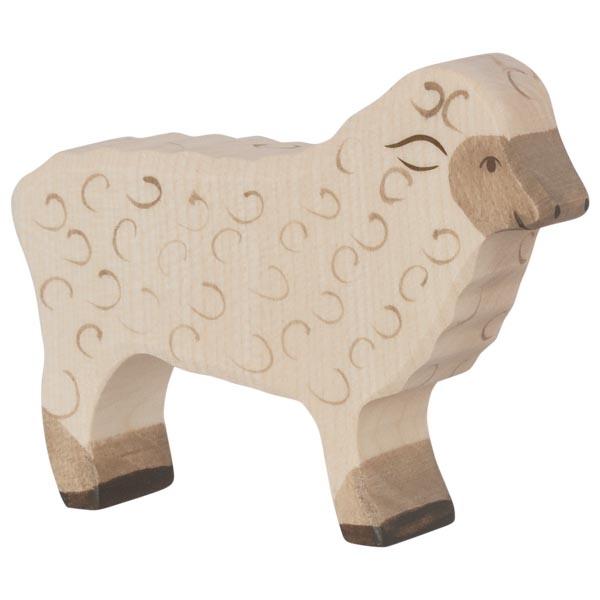 sheep standing lamb white wool animal pet farm 80073 wooden holztiger figurine