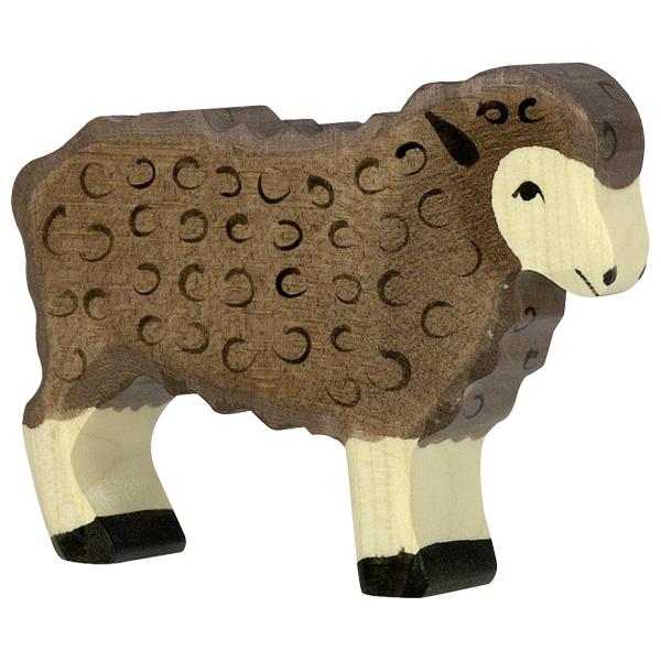 sheep standing black wool animal pet farm 80075 wooden figurine holztiger