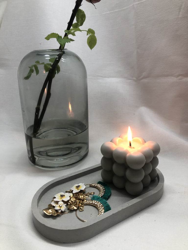 Hexagon concrete trinket dish candle hand poured lolita's candle co