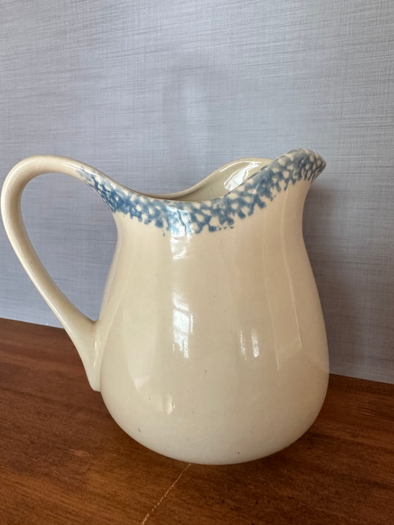 stoneware blue heart farm house style pitcher vintage antique