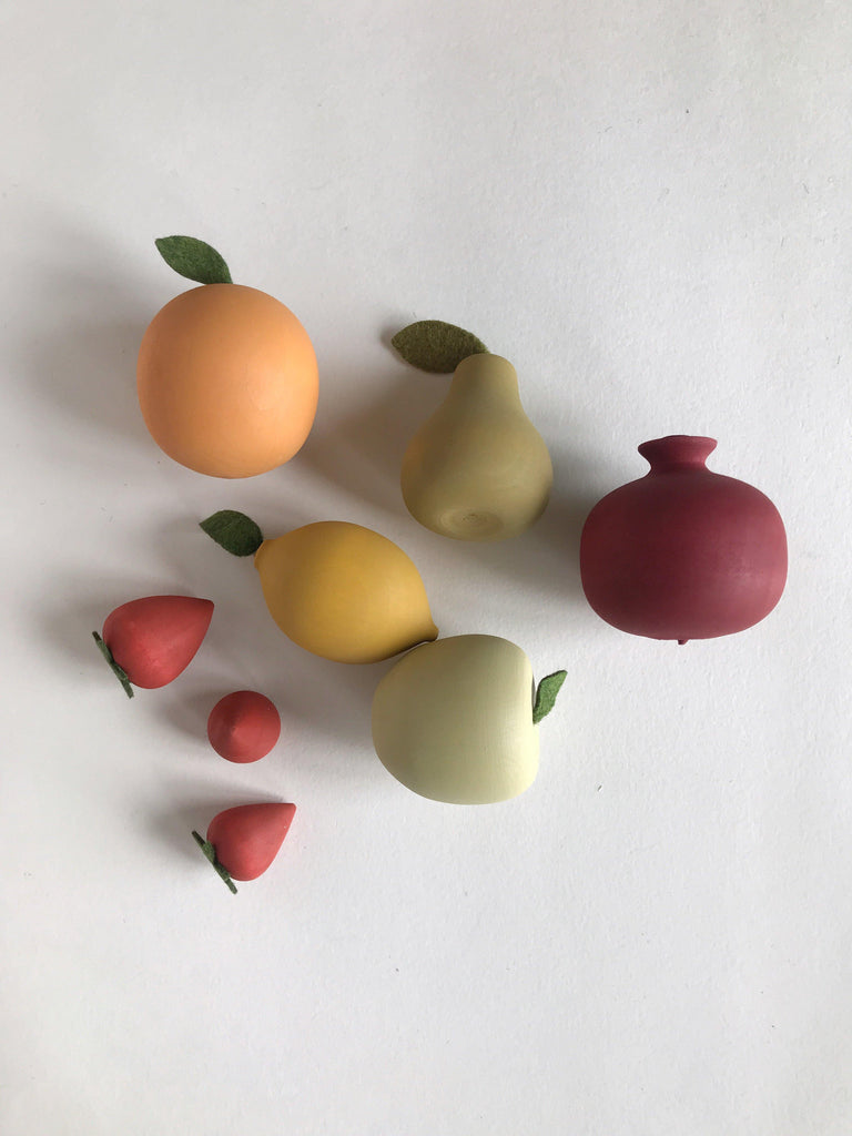 Mini Wooden Fruit Set children toy orange lemon strawberry pomegranate pear apple lemon sabo concept 