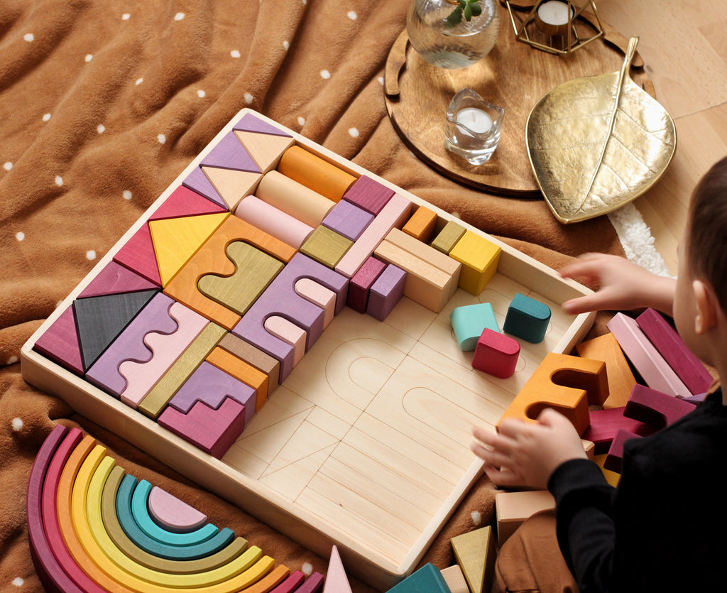 Wooden gemstone wooden castle stacking block set children toy skandico autumn stacking building