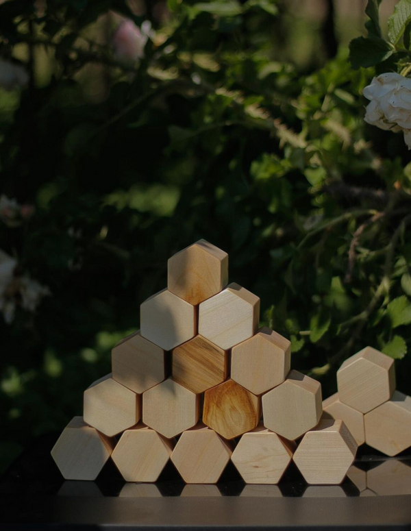 Wooden hexagon honeycomb stacking block natural vera and the neva play toy stacking building