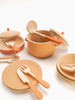 Wooden citrus tableware dish ware set kitchen food play toddler toys sabo concept painted fork knife pot pan