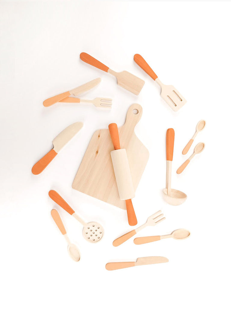 Wooden kitchen utensils play set sabo concept toddler toy children montessori waldorf