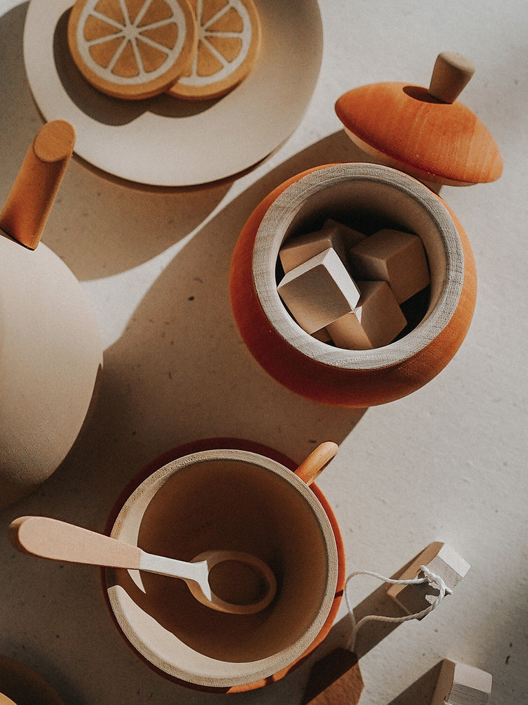 Citrus tea set wooden sabo concept hand made tea party kitchen play toy toddler