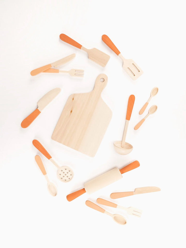 Wooden kitchen utensils play set sabo concept toddler toy children montessori waldorf
