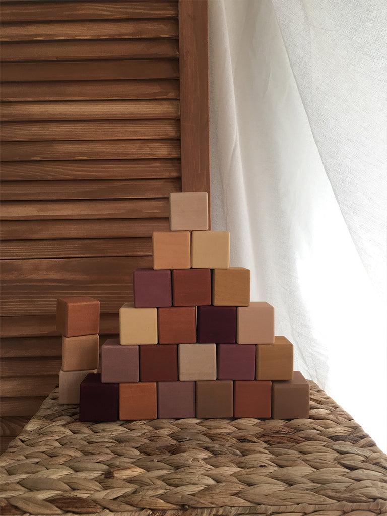 golden autumn stacking wooden blocks set sabo concept orange brown maroon pink red toys children montessori waldorf blocks wood wooden