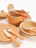 Wooden citrus tableware dish ware set kitchen food play toddler toys sabo concept painted fork knife pot pan