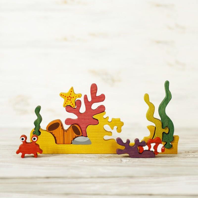 Coral reef colorful puzzle toy ocean fish wooden caterpillar crab nemo toy play mosaic