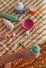 Tea set pastel honey pancake color pink orange blue green rolling pin eggs milk wooden toy children kid set skandico