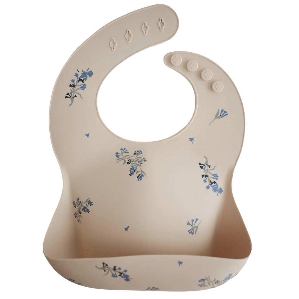 Mushie lilac flowers bib silicone food meal time baby led weaning
