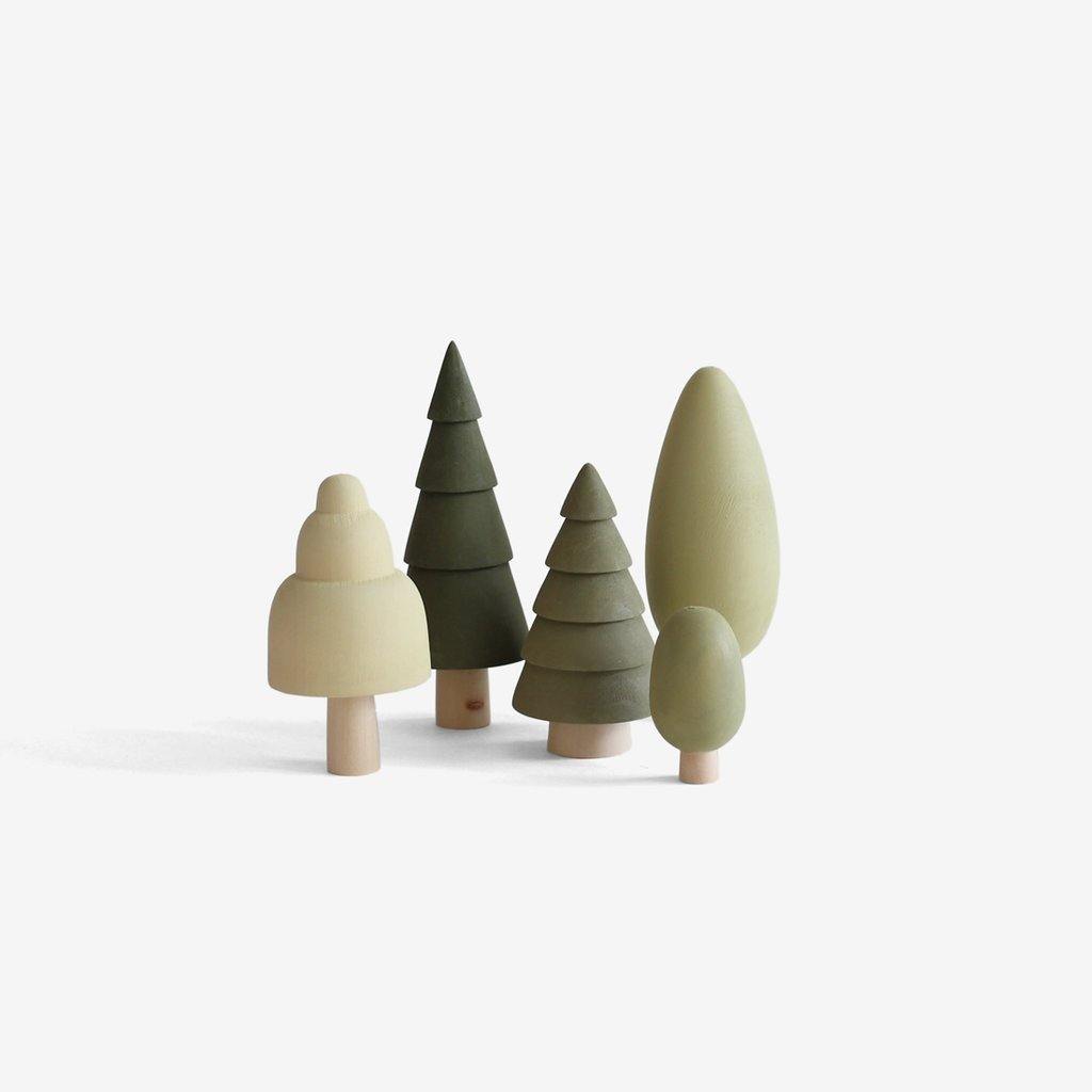 wooden mini forest tree set birch fir oak toy sabo concept natural wooden