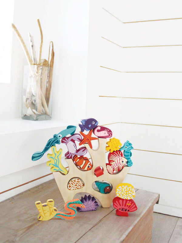 wooden coral reef stacking set toy tender leaf fish ocean sea toy play